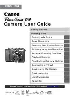 Canon PowerShot G9 manual. Camera Instructions.