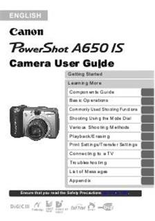 Canon PowerShot A650 IS manual. Camera Instructions.