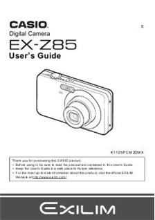 Casio Exilim EX Z 85 manual. Camera Instructions.