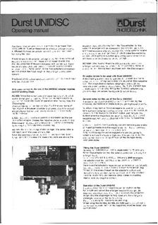 Durst Unidisc manual. Camera Instructions.