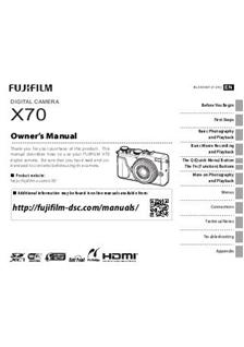 Fujifilm X70 manual. Camera Instructions.