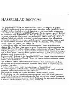 Hasselblad 2000 FC/M manual. Camera Instructions.