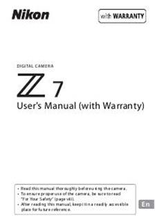 Nikon Z7 manual. Camera Instructions.