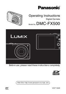 Zeehaven Kaliber zuiger Panasonic Lumix FX500 Printed Manual