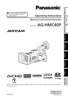 Panasonic AG HMC40p manual. Camera Instructions.