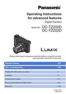 Panasonic Lumix TZ200D manual. Camera Instructions.