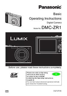 Panasonic Lumix ZR1 manual. Camera Instructions.