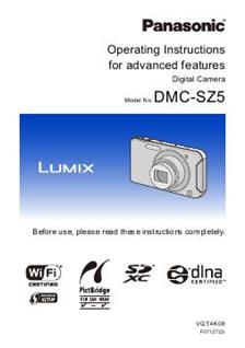 Panasonic Lumix SZ5 manual. Camera Instructions.