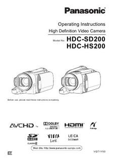 Panasonic HDC SD 200 manual. Camera Instructions.