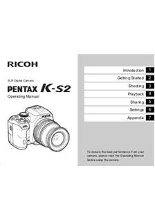 Pentax K S2 manual. Camera Instructions.