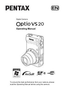 Pentax Optio VS20 manual. Camera Instructions.