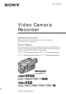 Sony CCD TR 97 manual. Camera Instructions.