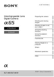Sony A65 manual. Camera Instructions.