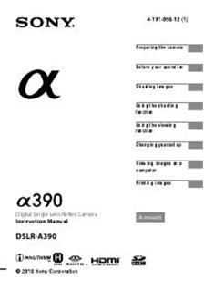 Sony A390 manual. Camera Instructions.