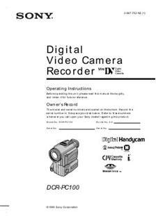 Sony DCR PC 100 E manual. Camera Instructions.