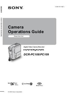 Sony DCR PC 108 E manual. Camera Instructions.