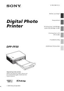 Sony DPP FP 30 manual. Camera Instructions.