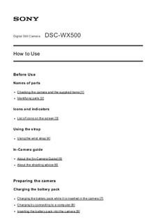 Sony Cyber-shot WX500 manual. Camera Instructions.