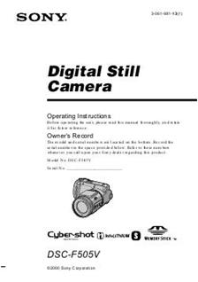 Sony Cyber-shot F505 V manual. Camera Instructions.