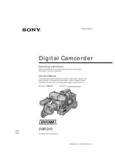 Sony DSR 200 manual. Camera Instructions.