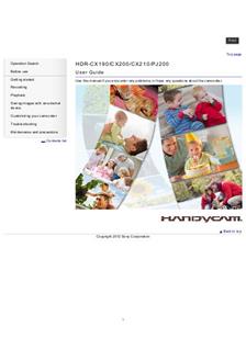 Sony HDR CX 190 manual. Camera Instructions.