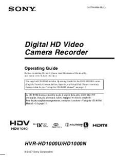 Sony HVR HD 1000N manual. Camera Instructions.